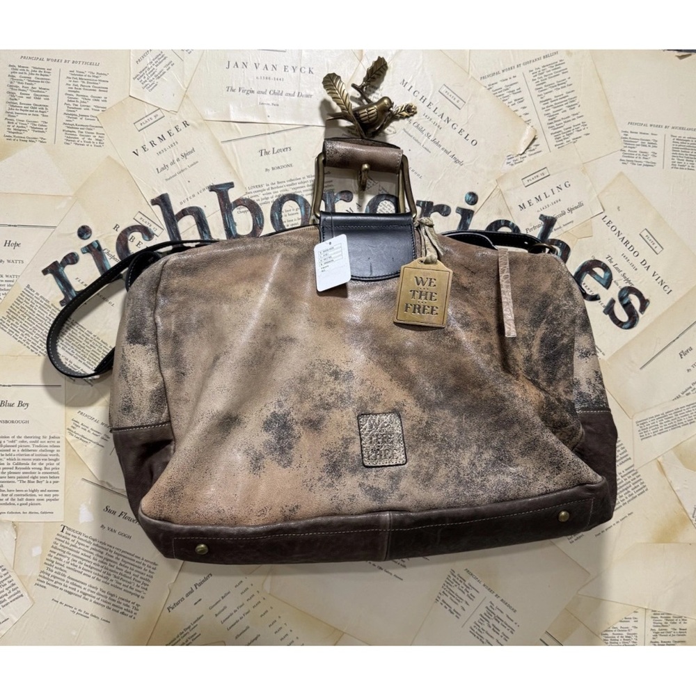 Free People Ash Leather Weekender Bag We The Free Distressed Desert Taupe - Picture 8 of 12